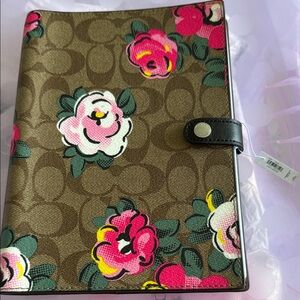 Coach Brown Floral Signature Tablet Cover with Pink & Green Accents